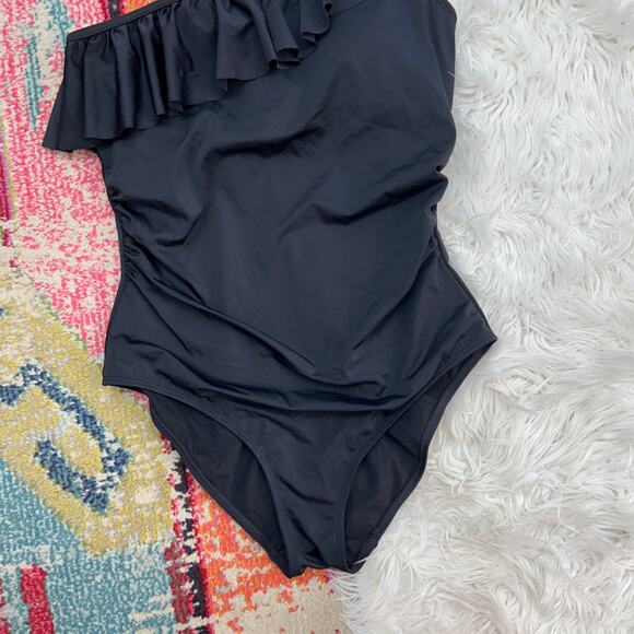 $139 Boden Black Padded Ruffle One Shoulder One Piece Swimsuit 14 Minimalist - Picture 4 of 5